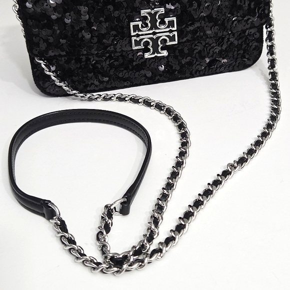 TORY BURCH BRITTEN SEQUIN CONVERTIBLE CROSSBODY BAG FORMAL EVENING CLUTCH - Picture 5 of 12